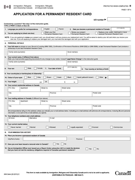 imm 5445 form|IMM 5444 E : Application for a permanent Resident Card.